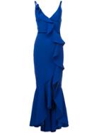 Marchesa Notte V-neck Crepe Gown - Blue