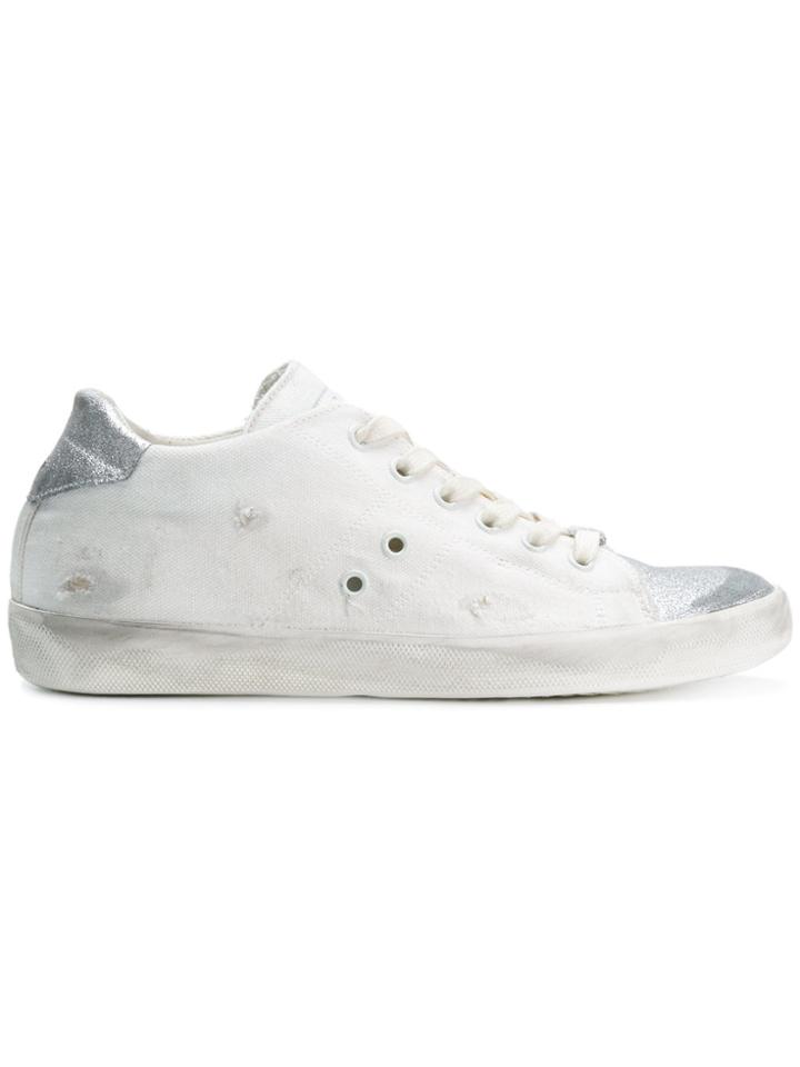 Leather Crown Weathered Low Top Sneakers - White