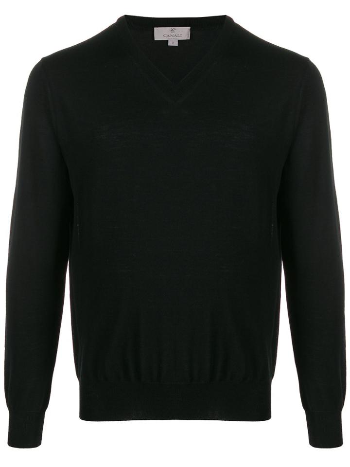 Canali V-neck Long-sleeve Jumper - Black