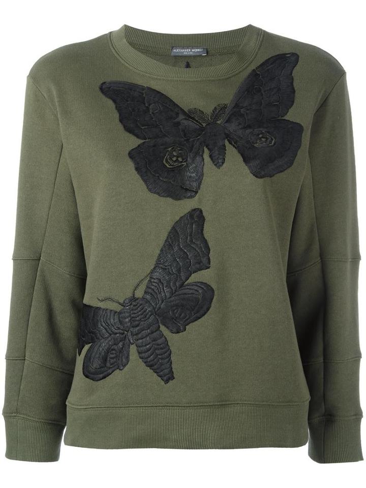Alexander Mcqueen Moth Embroidered Sweatshirt, Women's, Size: 42, Green, Cotton/polyester/viscose