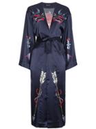 Navro Silk Robe With Tattoo Prints - Black
