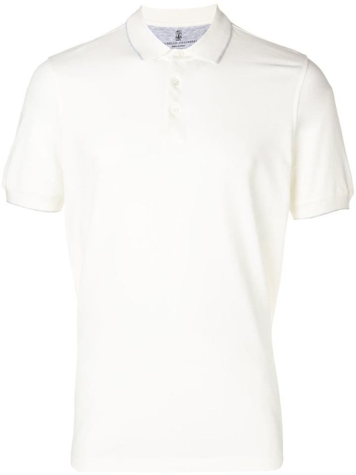Brunello Cucinelli Contrast Piping Polo Shirt - White