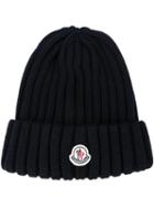Moncler Ribbed Knit Beanie, Women's, Blue, Virgin Wool