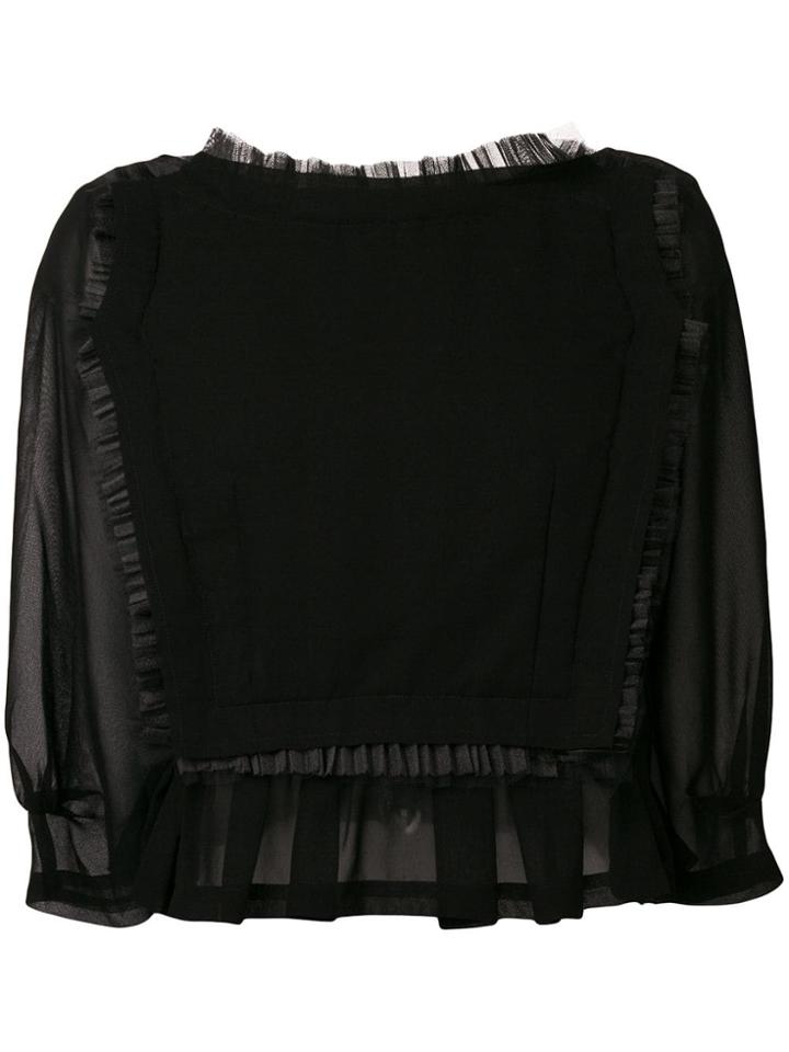 Comme Des Garçons Ruffled Front Panel Sheer Top - Black