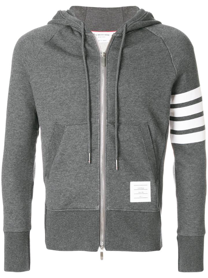 Thom Browne Full Zip Hoodie With Engineered 4-bar Stripe - Grey