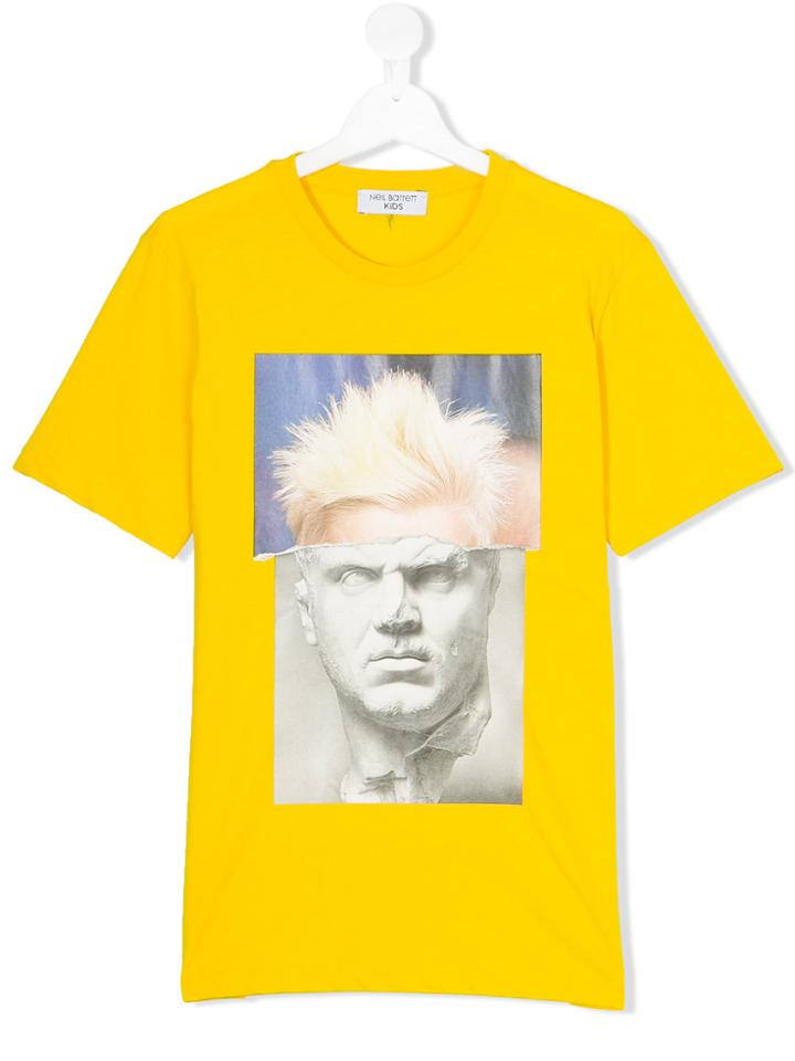 Neil Barrett Kids Teen Statue Print T-shirt - Yellow & Orange