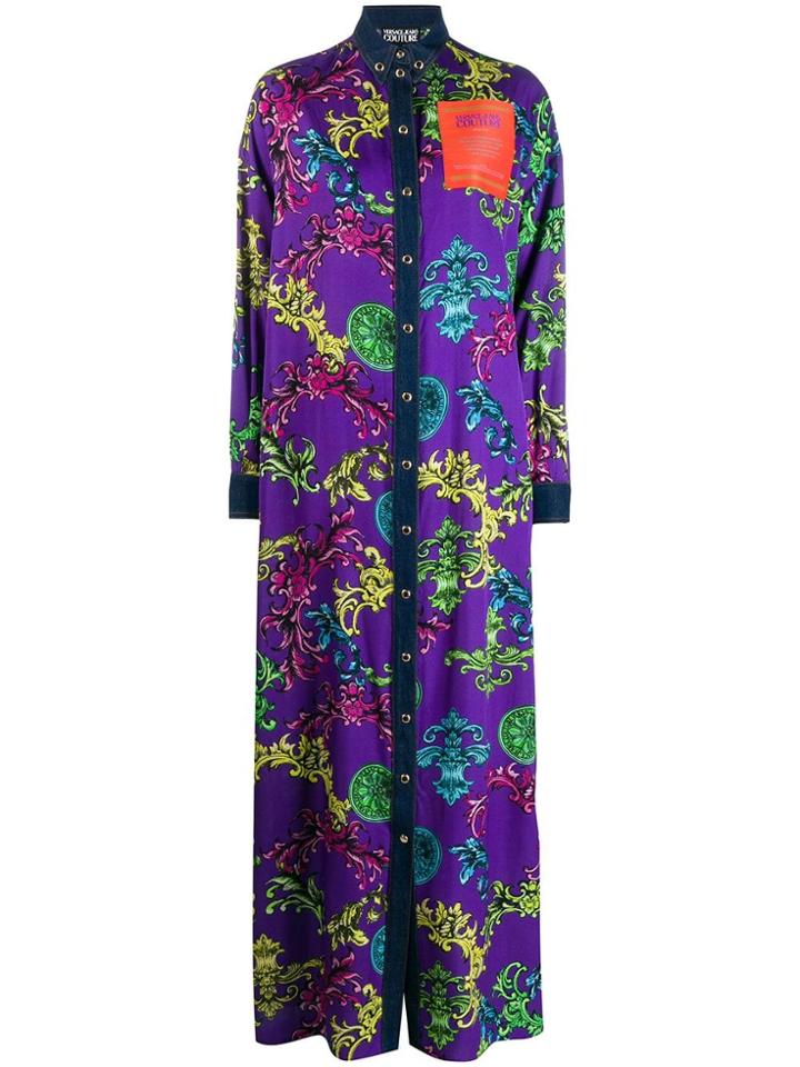 Versace Jeans Couture Baroque Print Shirt Dress - Purple