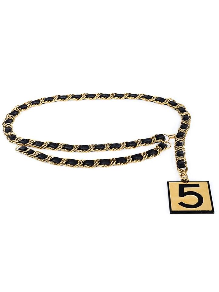 Chanel Vintage Number Five Charm Chain Belt, Women's, Grey