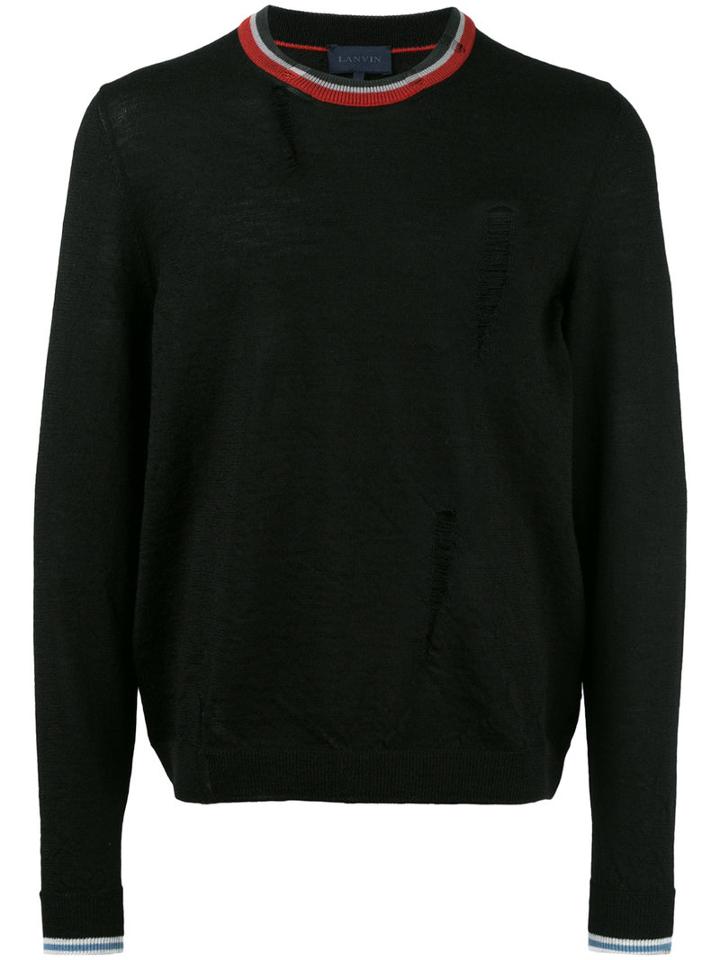 Lanvin Distressed Crew Neck Jumper, Men's, Size: Large, Black, Wool/cotton