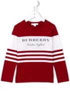 Burberry Kids Stripe Detail Logo T-shirt, Boy's, Size: 8 Yrs, Red