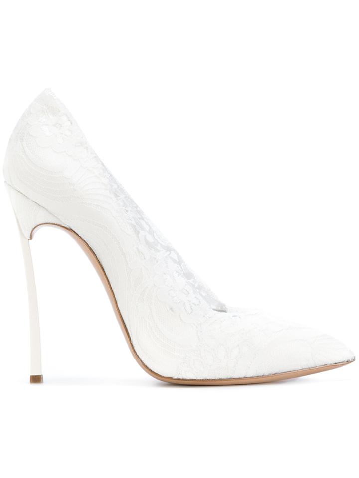 Casadei Stiletto Pointed Lace Pumps - White