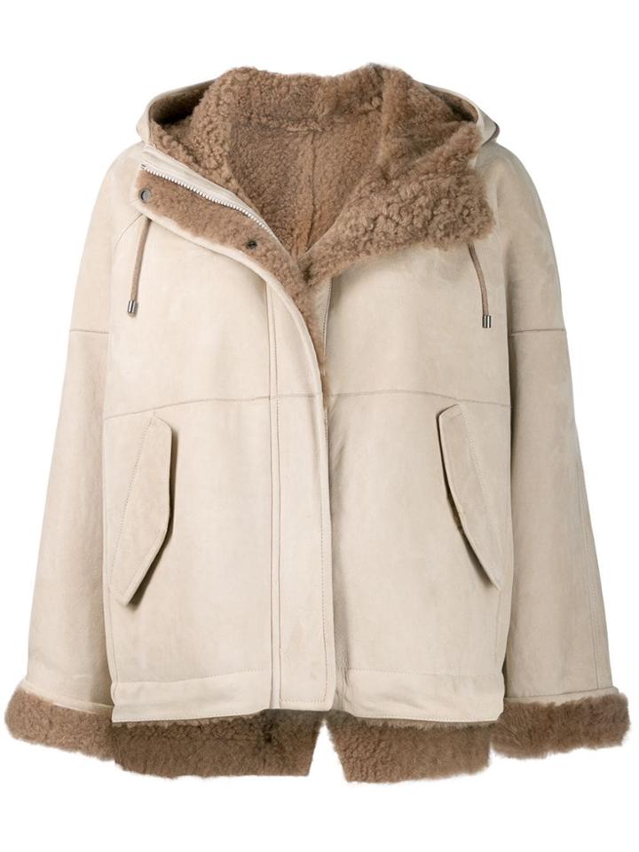Brunello Cucinelli Hooded Shearling Jacket - Neutrals