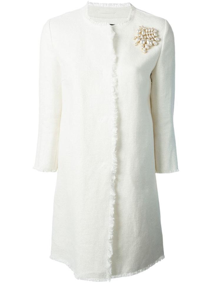 Ermanno Scervino Pearl Detailing Coat, Women's, Size: 44, Nude/neutrals, Linen/flax/polyamide/acetate/cupro