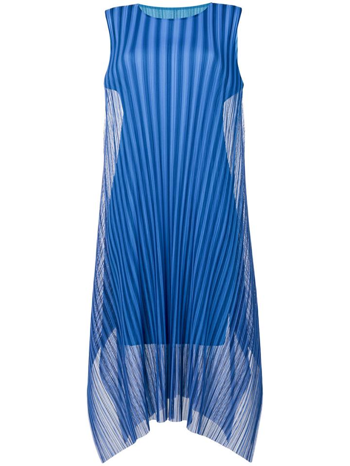Pleats Please By Issey Miyake Handkerchief Hem Sleeveless Dress - Blue
