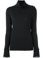 See By Chloé Scalloped Turtleneck Top, Women's, Size: 40, Black, Viscose/polyester/polyamide