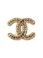 Chanel Vintage Chain Interlocking Cc Brooch - Gold