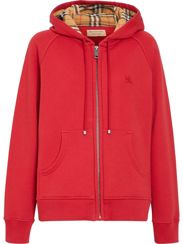 Burberry Vintage Check Detail Jersey Hooded Top - Red
