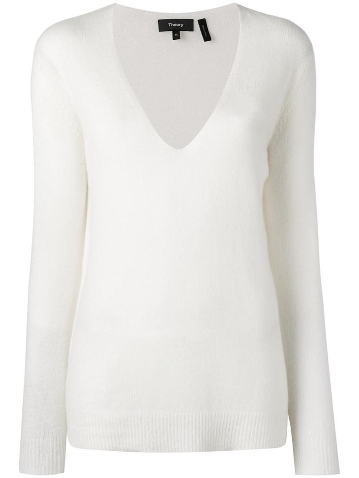 Theory V-neck Jumper, Women's, Size: Large, White, Cashmere