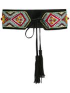 Roberto Cavalli Beaded Embroidery Belt, Women's, Size: Xs, Black, Cotton/leather/pvc