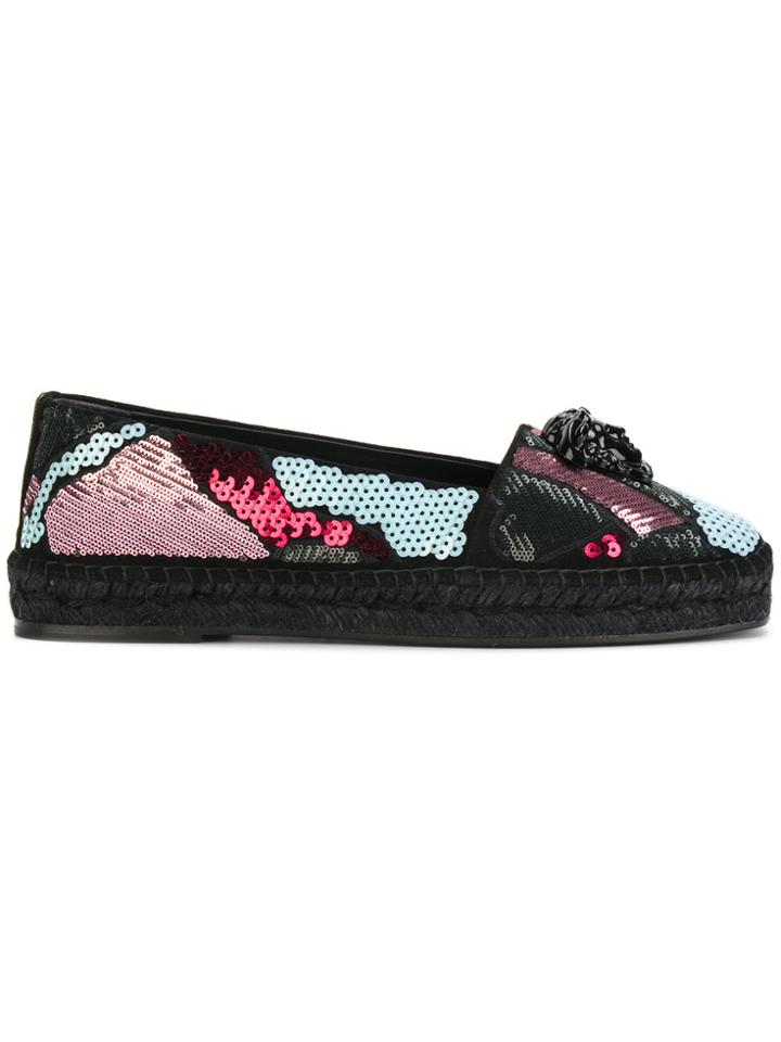 Versace Embellished Espadrilles - Black