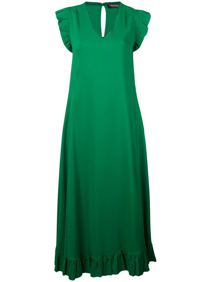 Twin-set - V-neck Dress - Women - Spandex/elastane/viscose - 40, Women's, Green, Spandex/elastane/viscose