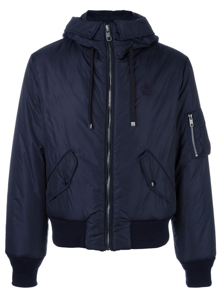 Dolce & Gabbana Hooded Bomber Jacket, Men's, Size: 50, Blue, Nylon/polyester