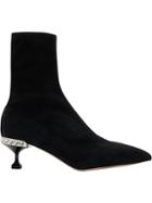Miu Miu Crystal Embellished Stretch Boots - Black