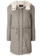 Armani Jeans Longline Parka Coat With Fur Lining - Grey
