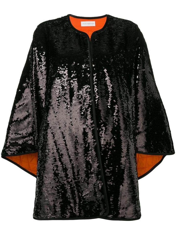Faith Connexion Sequin Cape Coat - Black
