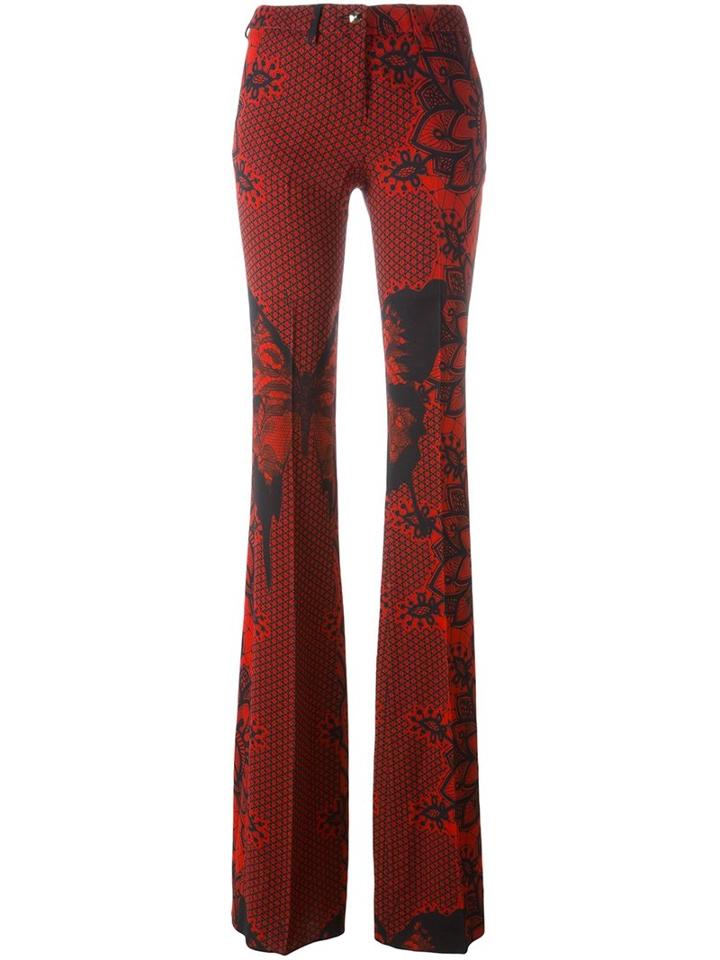Philipp Plein Printed Flared Trousers, Women's, Size: Large, Red, Viscose/spandex/elastane