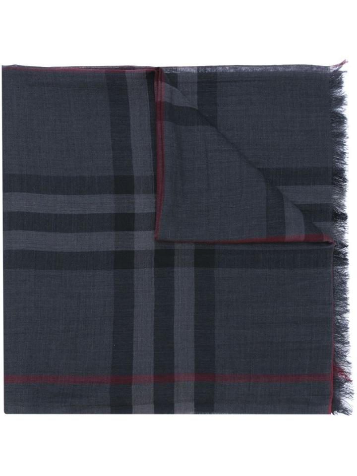 Burberry Lightweight Check Wool And Silk Scarf - Grey
