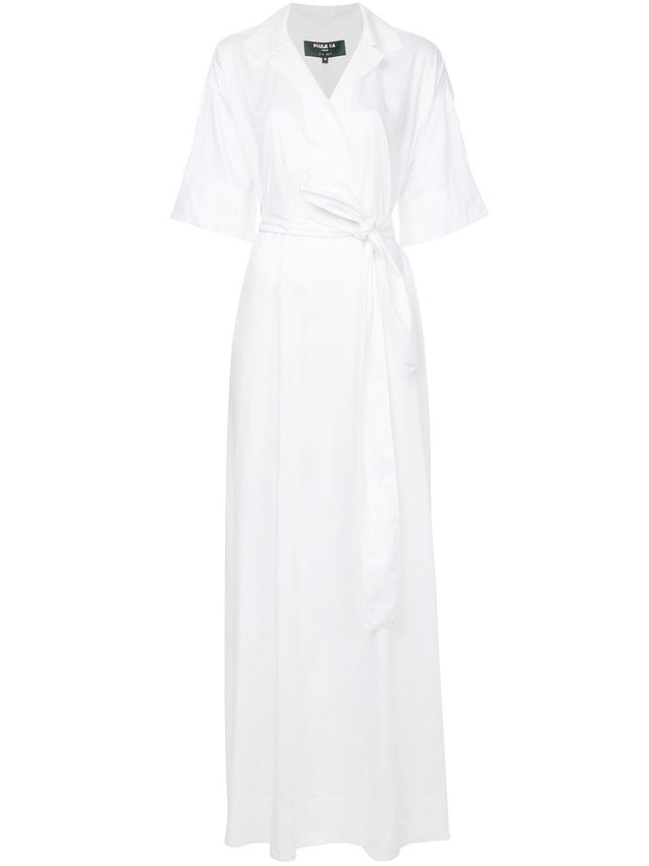 Paule Ka - Long Woven Wrap Dress - Women - Cotton - 44, White, Cotton