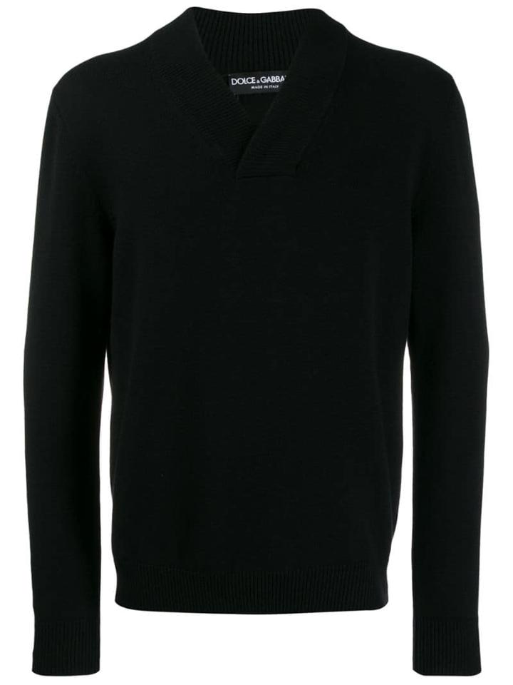 Dolce & Gabbana Ribbed V-neck Jumper - Black