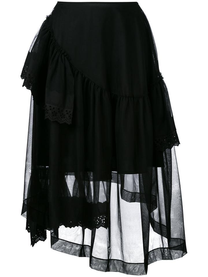 Simone Rocha - Pleated Asymmetric Skirt - Women - Cotton/polyamide/polyester/viscose - 6, Black, Cotton/polyamide/polyester/viscose