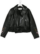 John Galliano Kids Embroidered Biker Jacket - Black