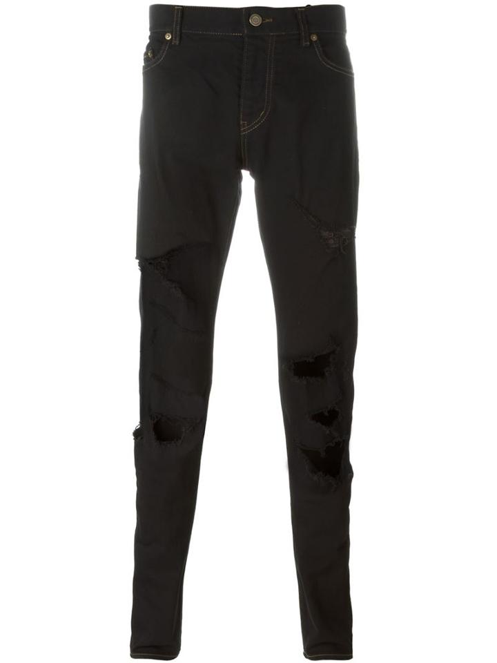 Saint Laurent Ripped Slim Fit Jeans, Men's, Size: 30, Black, Cotton/polyurethane
