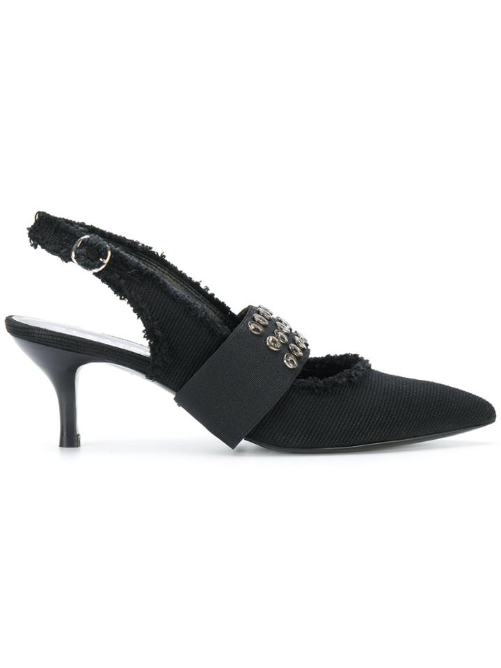 Strategia Pointed Studded Sling-back Pumps - Black