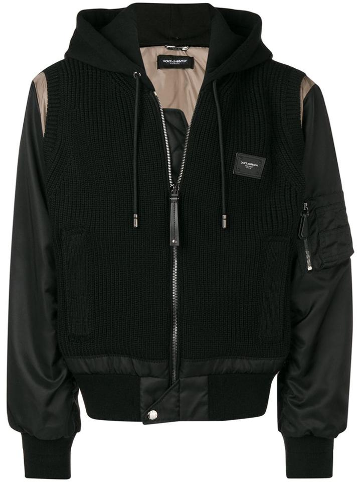 Dolce & Gabbana Knitted Front Bomber Jacket - Black