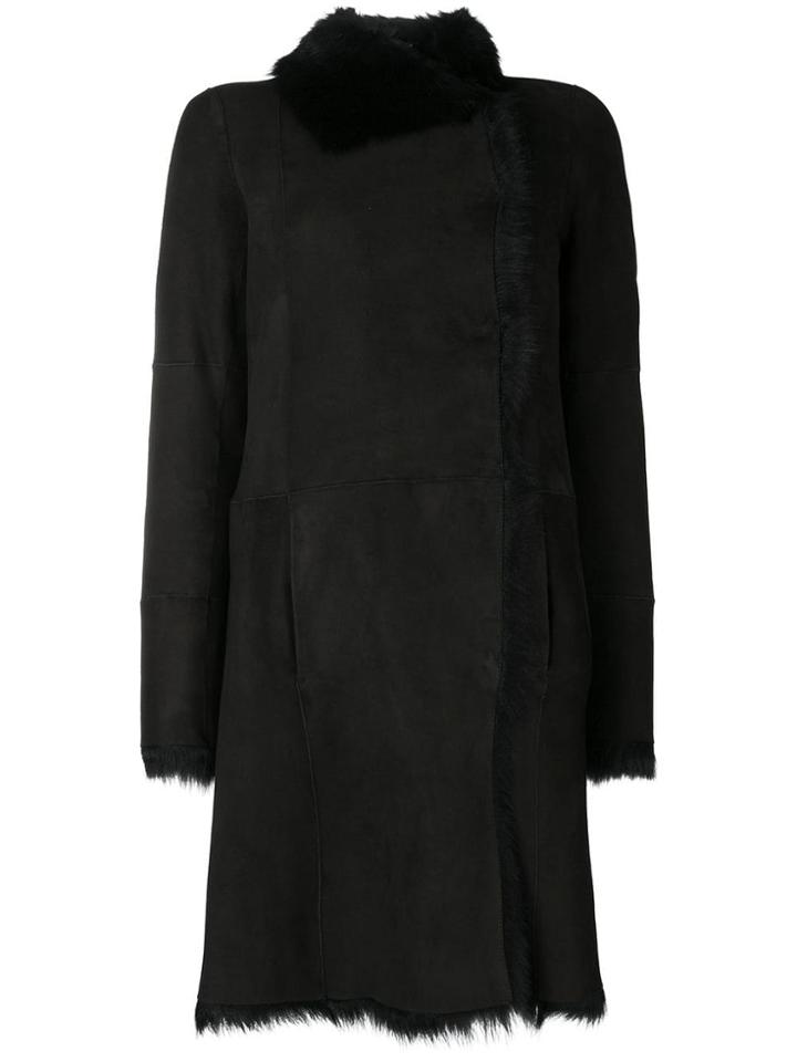 Joseph Lamb Fur Trimmed Coat - Black