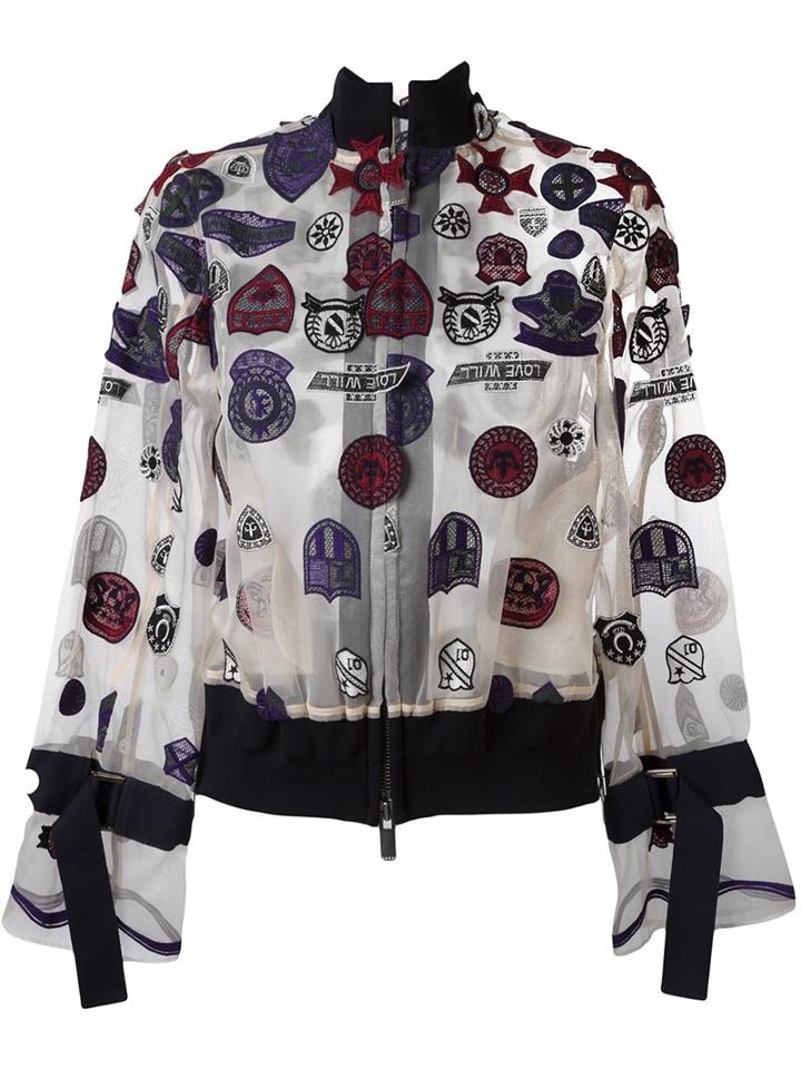 Sacai Patch Embroidered Bomber, Women's, Size: 2, Orange, Cotton/polyester
