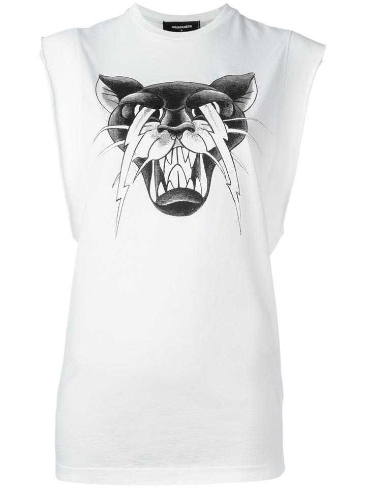 Dsquared2 Tiger Print Tank Top, Women's, Size: Small, White, Cotton