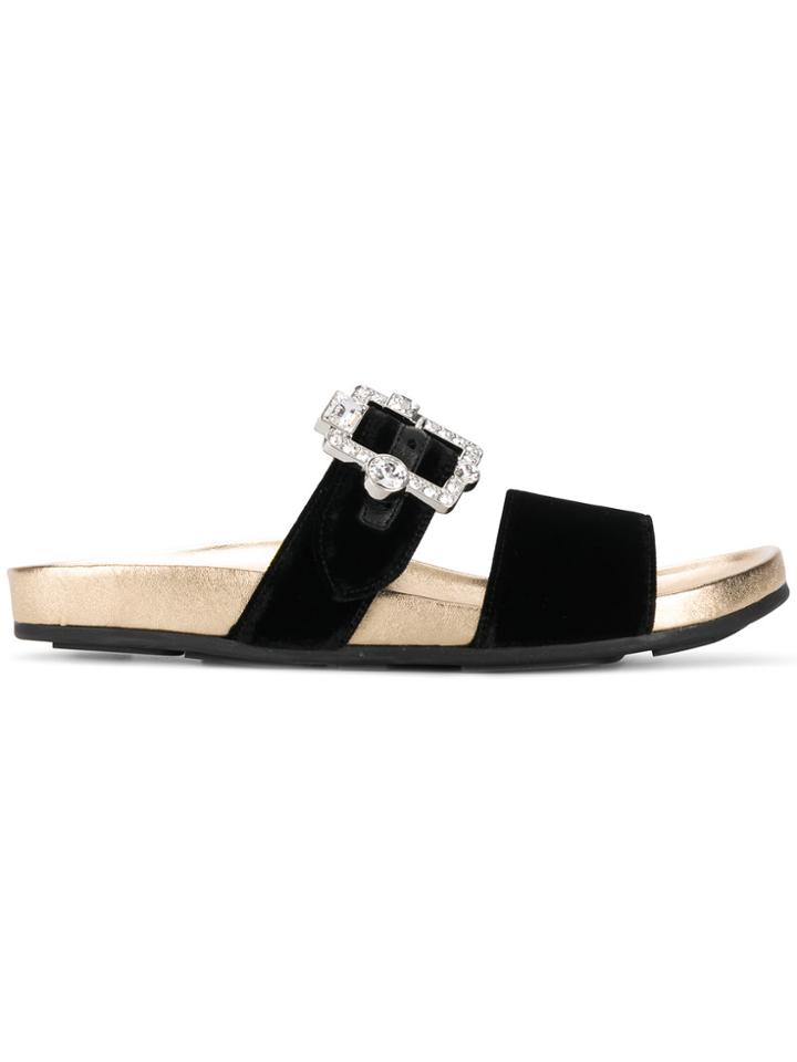 Prada Buckle-embellished Metallic Slides - Black