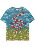 Gucci - T-shirt With Sky And Garden Print - Men - Linen/flax - Xl, Blue, Linen/flax