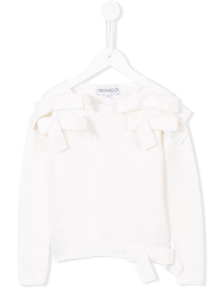 Simonetta Bow Embellished Jumper, Girl's, Size: 10 Yrs, White