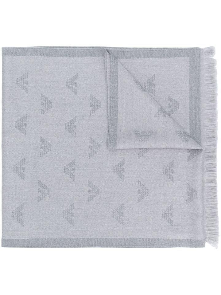 Emporio Armani Logo Pattern Knitted Scarf - Grey