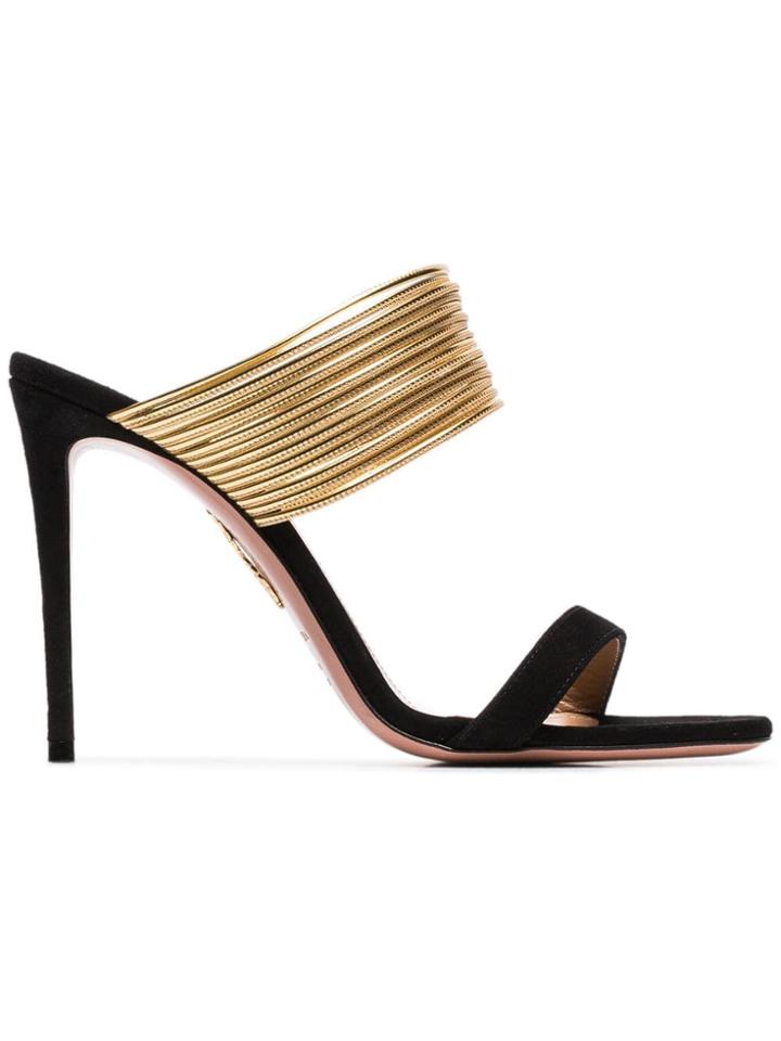 Aquazzura Black And Gold Rendezvous 105 Suede Sandals