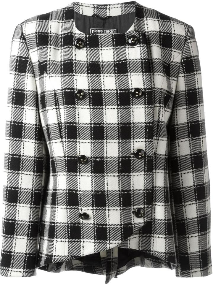 Pierre Cardin Vintage Checked Double Breasted Blazer - Black