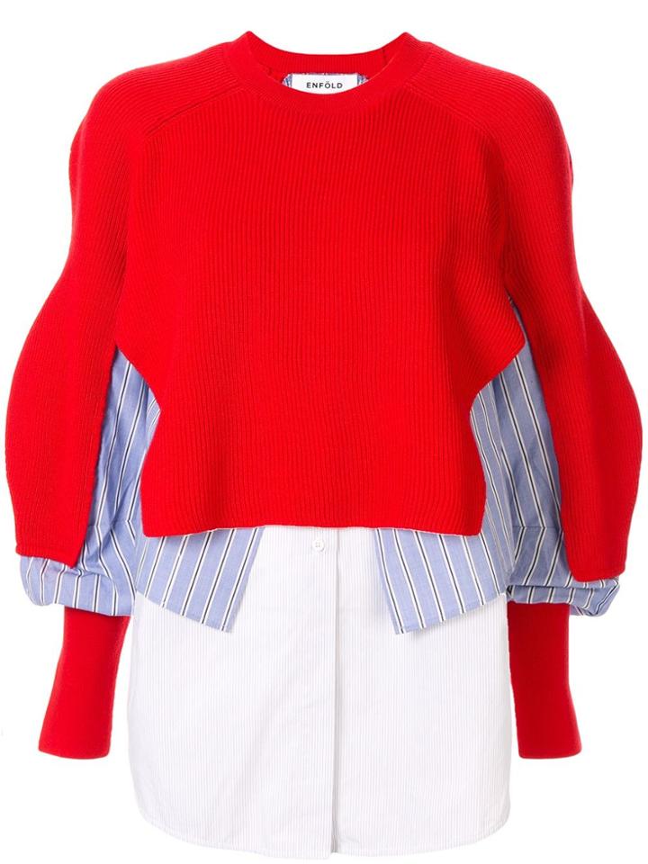 Enföld Shirt-panelled Jumper - Red