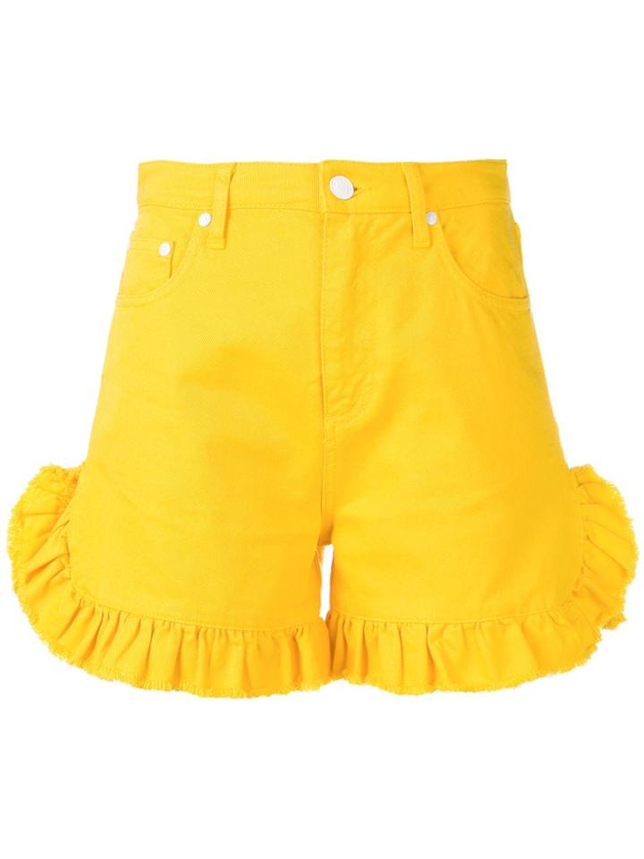 Msgm Frilled Denim Shorts - Yellow
