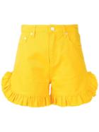 Msgm Frilled Denim Shorts - Yellow